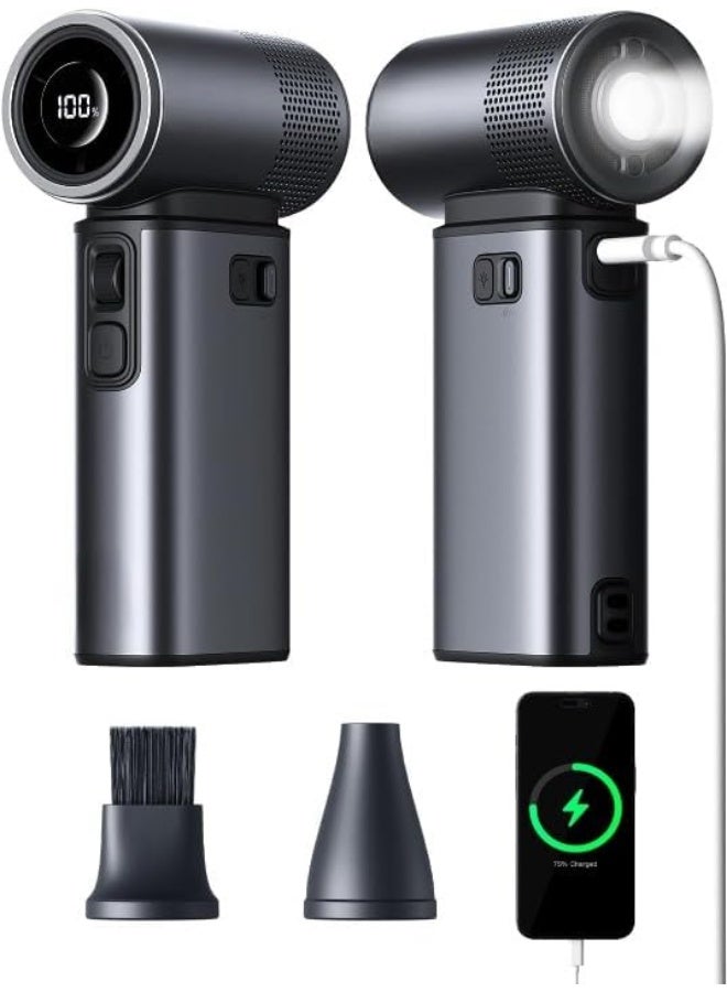 REBENUO Portable Handheld Fan Ultra 2, 9000mAh Max 25 Hrs, 5 IN 1, 100 Speed Turbo Fan Rechargeable 18W with Flashlight, Metal Shell Multi-Function Travel Essentials Gifts for Men - Grey - Image 1